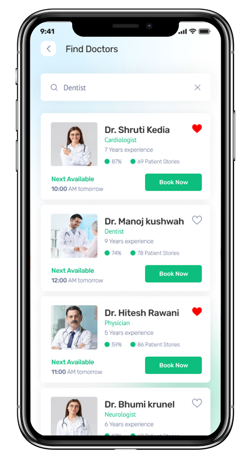 Medmatch mhealth app UI showcasing find doctors feature to search and connect with doctors for appointments and consultations. Designed by Avval Digital Marketing Company.