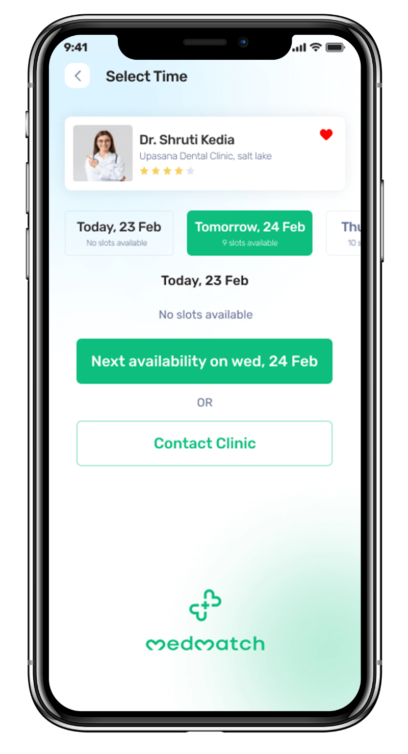 Medmatch mhealth app UI showcasing the Select Time feature for patients to schedule appointments with doctors at their preferred time.