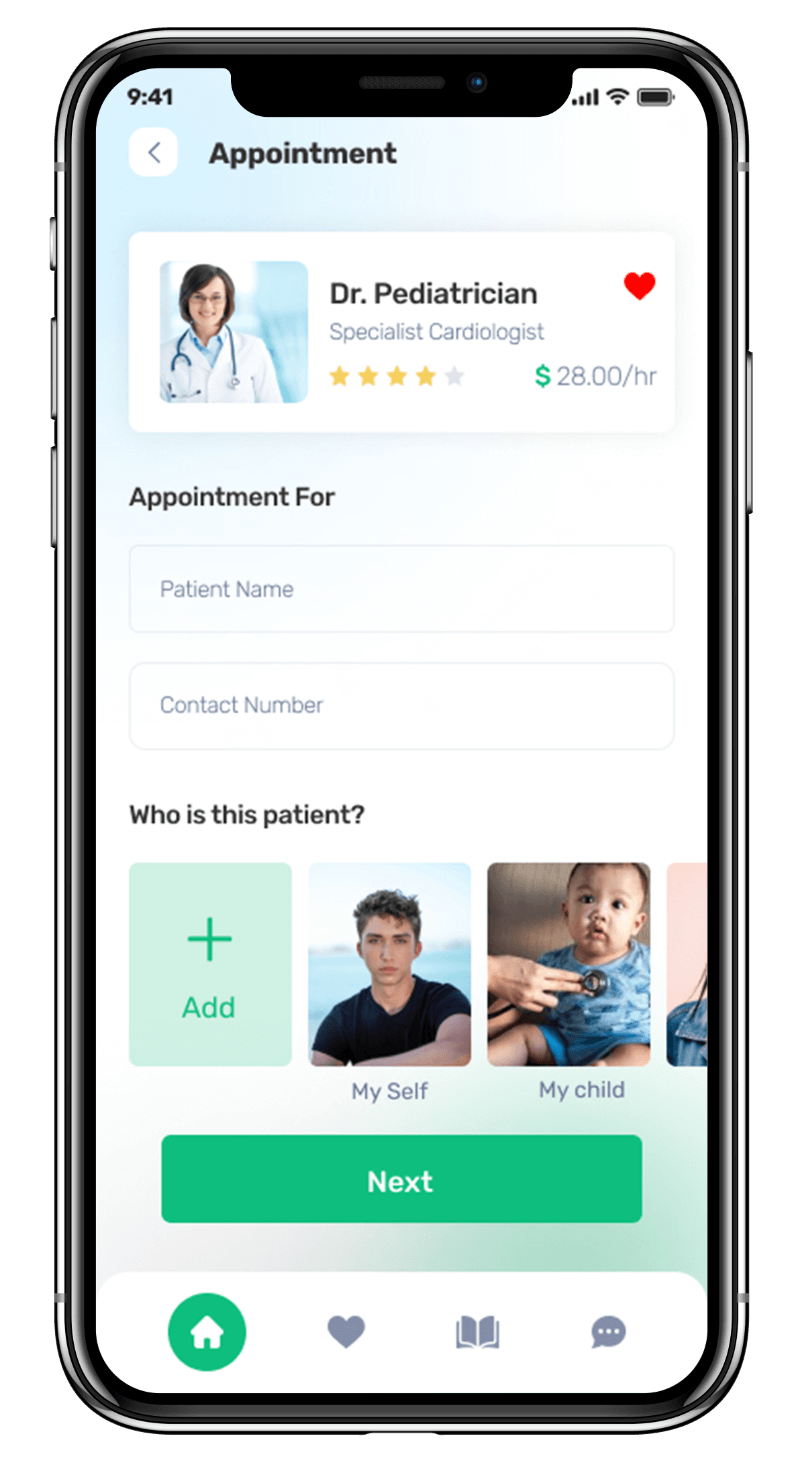Medmatch mhealth app UI showcasing appointment scheduling feature with available time slots for patients to schedule appointments with doctors designed by Avval Digital Marketing Company.