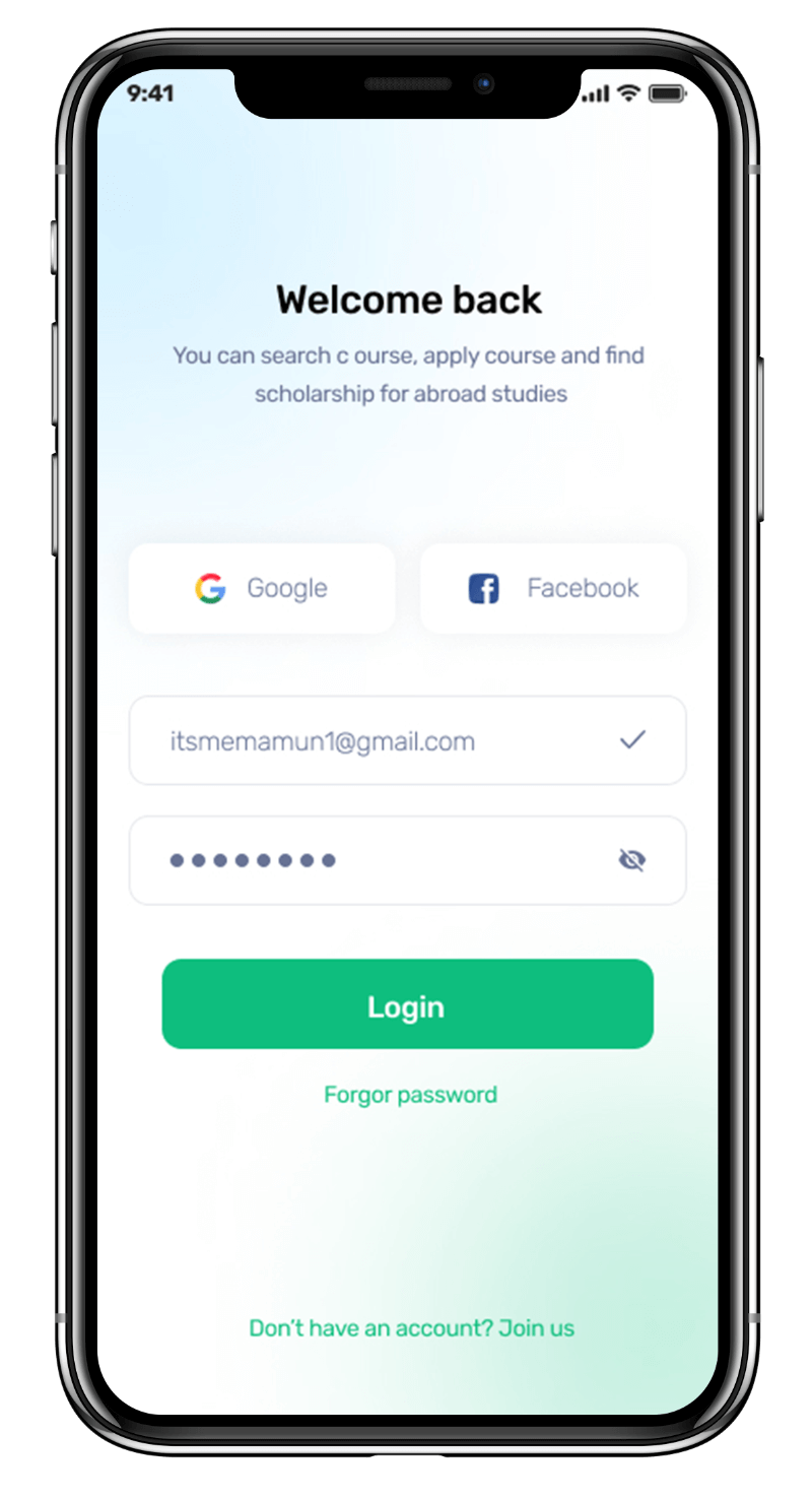 Medmatch mhealth app UI showing welcome back screen with login and registration options for returning users designed by Avval Digital Marketing.