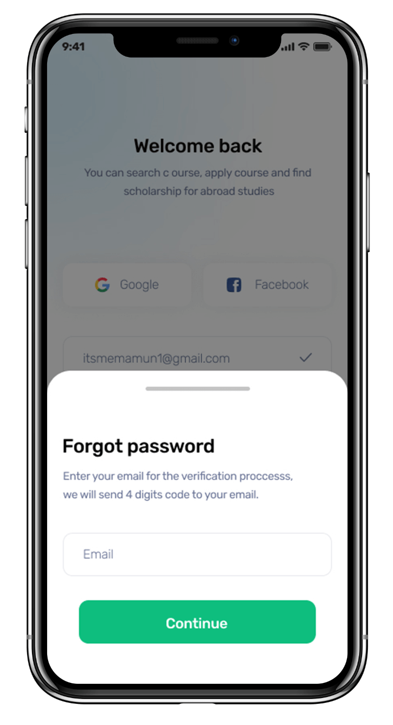 Medmatch mhealth app UI showcasing password reset feature for users to reset their account password designed by Avval Digital Marketing Company.