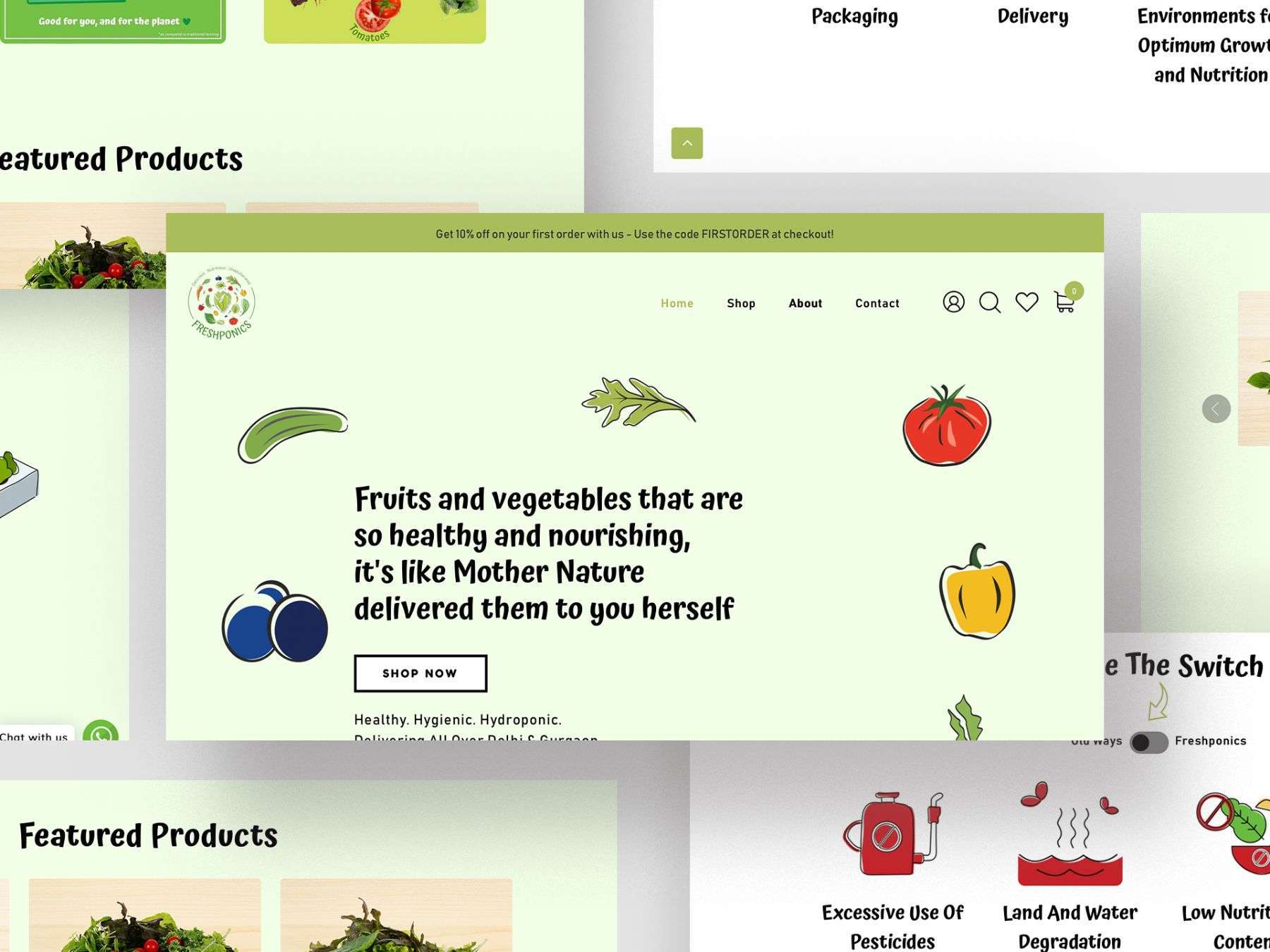 Freshponics website designed by Avval Content Marketing Agency, showcasing fresh and local produce grown using hydroponic farming techniques