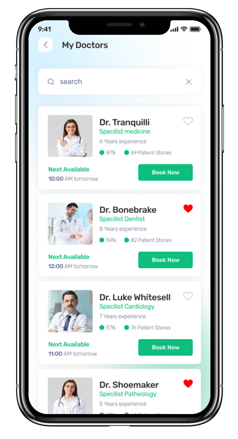 Medmatch mhealth app UI showcasing doctor profile with details and ratings for patient's convenience, designed by Avval Digital Marketing Company.