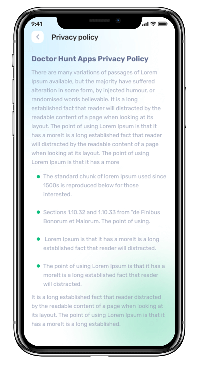Privacy policy of medmatch mhealth platform app ui designed by avval marketing company