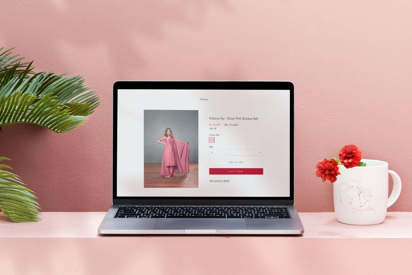 Macbook Mockup with pink background created by Avval Branding Company in Bhopal
