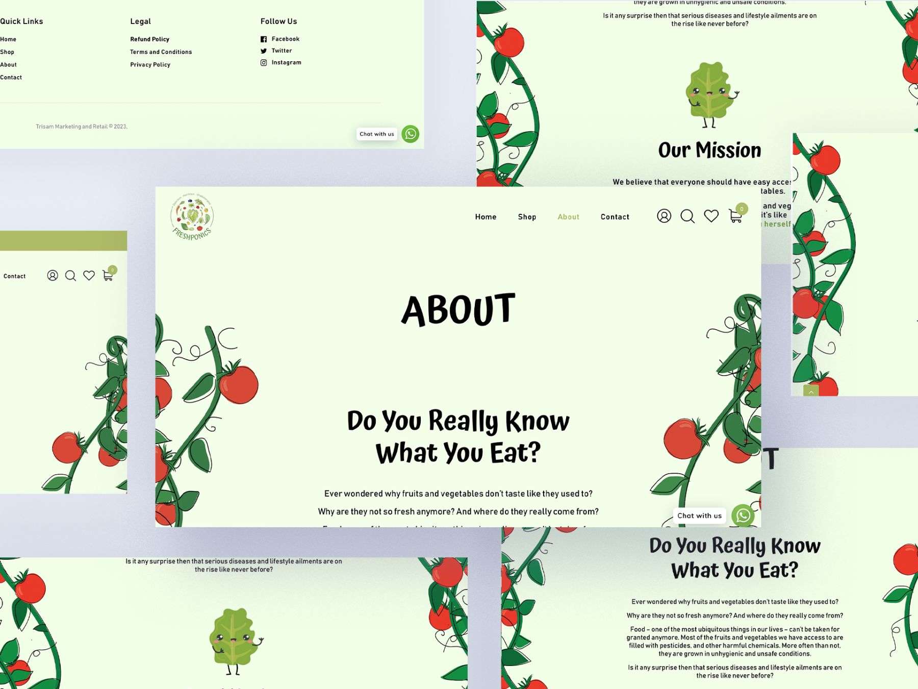 Freshponics website designed by Avval Web Development Services, showcasing hydroponic farming solutions for growing chemical-free produce at home