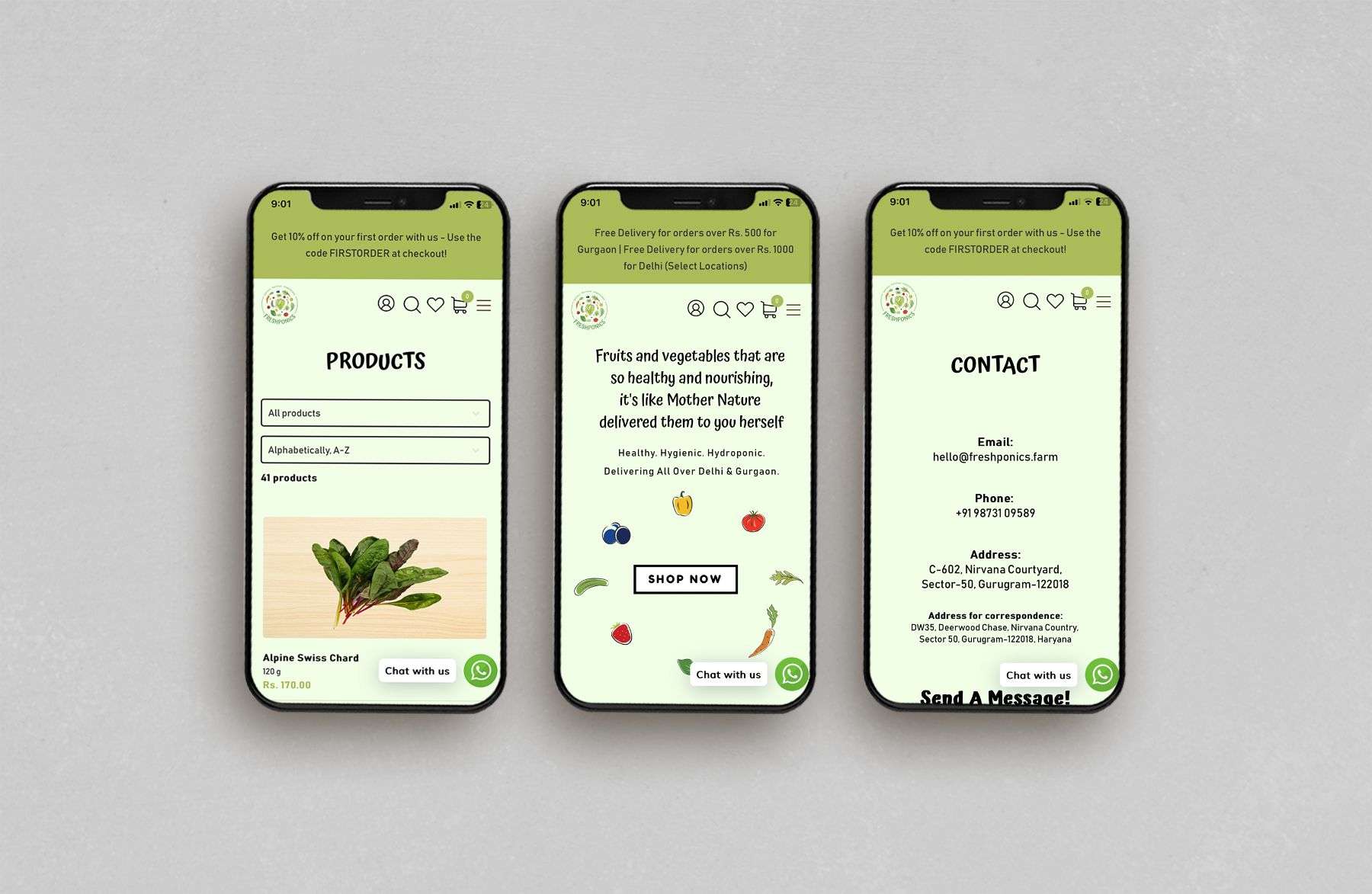 Freshponics website designed by Avval Branding Agency, showcasing the best hydroponic produce available for purchase online