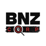 The image showcases the logo of BNZ Corp, a modern design in Black and Red colour in transparent background designed by Avval