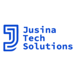 The image showcases the logo of Jusina Tech Solutions a modern design in Blue colors transparent background designed by avval seo company in bhopal