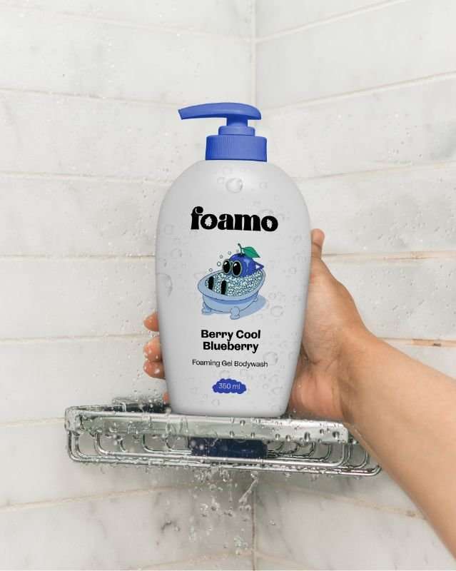 A mockup of the packaging and labeling design for Foamo's Baby Shower Gel, designed by Avval Digital Marketing Company