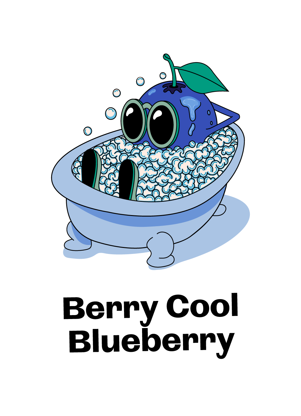 An illustration of Blueberry bathing in a bath tub designed by Avval Digital Marketing in Bhopal