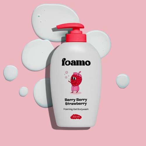 A Packaging and Labeling Design mockup for foamo's baby shower gel Strawberry falvour created by Avval Digital Marketing Company