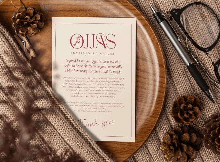 A Thankyoucard with red floral print, designed by Avval Digital Marketing Company for Ojjas brand