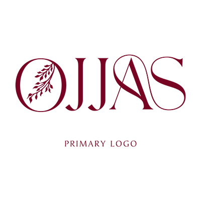 The primary logo of Ojjas brand, featuring floral elements in red color, designed by Avval Digital Marketing Company