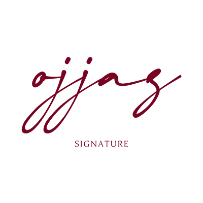 The Signature of Ojjas brand in red color, designed by Avval Digital Marketing Company