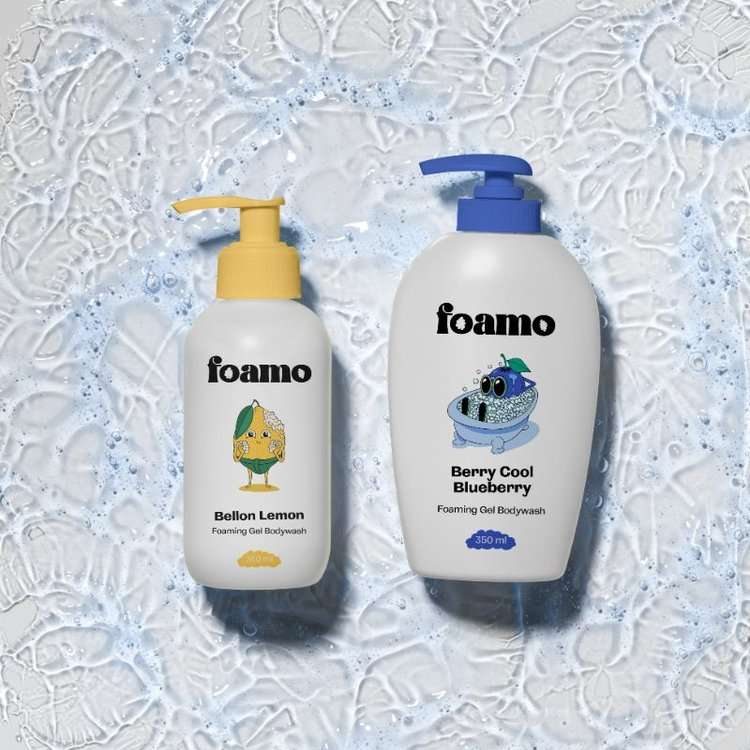 A mockup of Foamo's Baby Shower Gel packaging and Labeling design by Avval Digital Marketing Company in Bhopal